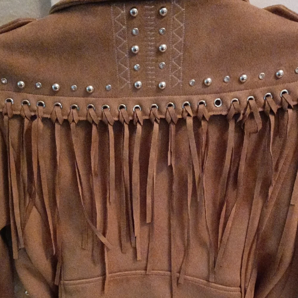 Zara Tan Suede Fringe & Stud Moto Jacket - Picture 4 of 4